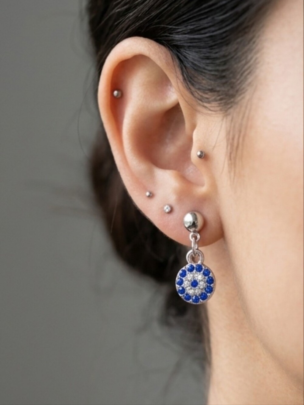 Sterling Silver Blue Circle Drop Earrings, Women's Earrings, Evil Eye Earrings